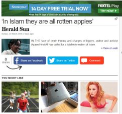 News limited ran this front page cover story "In Islam they are all rotten apples"